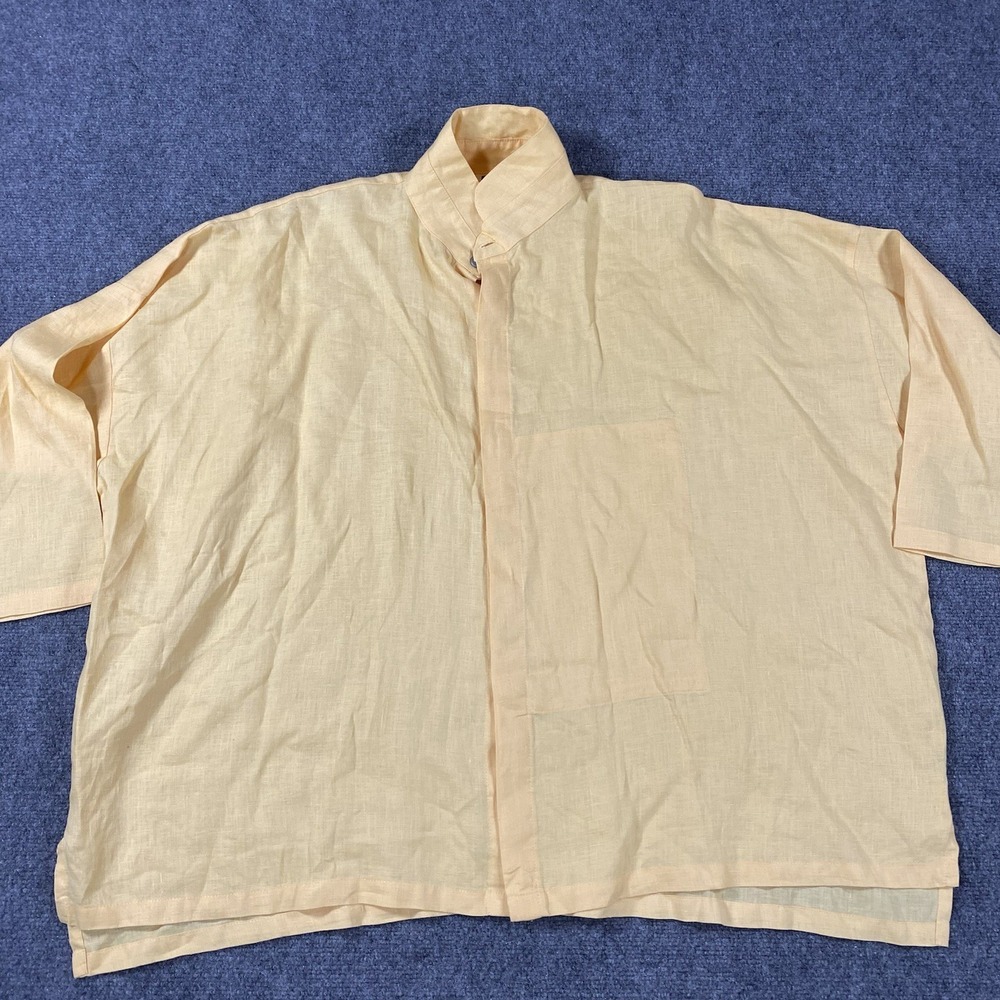 Planet By Lauren G Signature Linen Shirt OS Coral Peach Orange Tunic Lagenlook